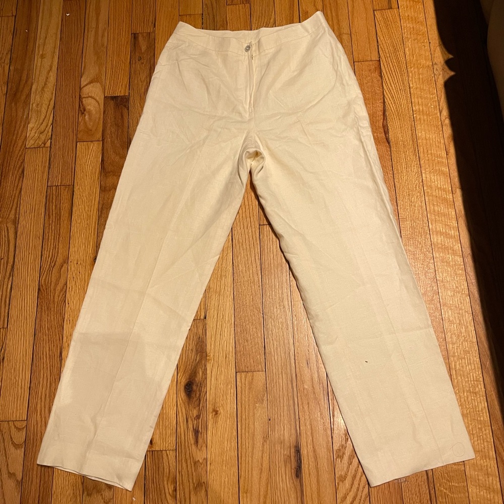 🎯Liz Claiborne Linen Vintage coastal high rise trousers pleated pants ivory 8
